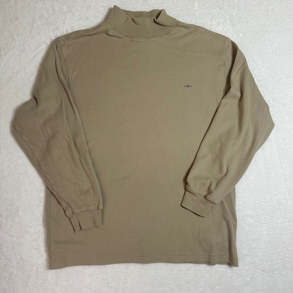 Vintage Alexander Julian Colours Mock Neck Shirt Mens Medium Tan Cotton 90s Dad